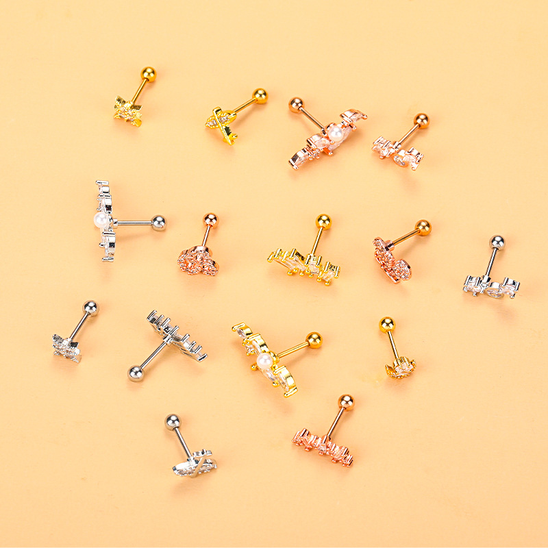 Fashion Flower Airplane Stainless Steel Copper Plating Inlay Zircon Ear Studs 1 Piece display picture 5