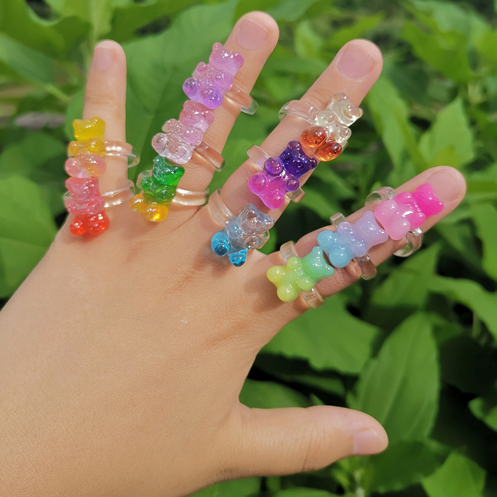 4g Weight Rings Classification 1 Piece Quantity Daily Occasion Acrylic Material Bear Pattern Women's Gender Cute Style Cute Bear Arylic Women's Rings 1