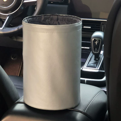 Source Car Trash Can Car storage bag/box - leather-gray-diameter-16-high-20