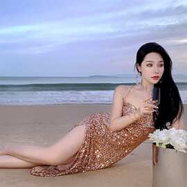 金色性感亮片吊带 亮闪闪晚礼服裙子轻奢小众小礼图片色