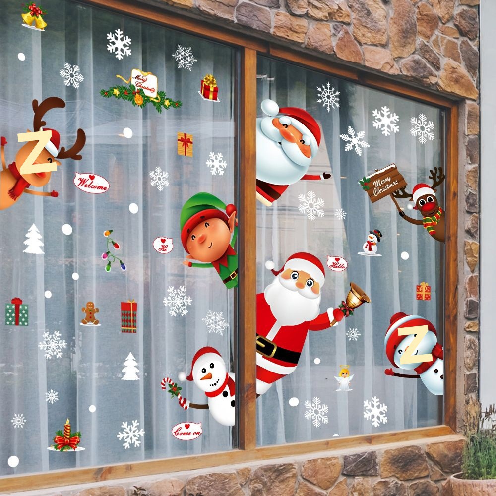 圣诞节元旦装饰品静电贴纸圣诞树雪花场景布置店铺橱窗贴玻璃门贴