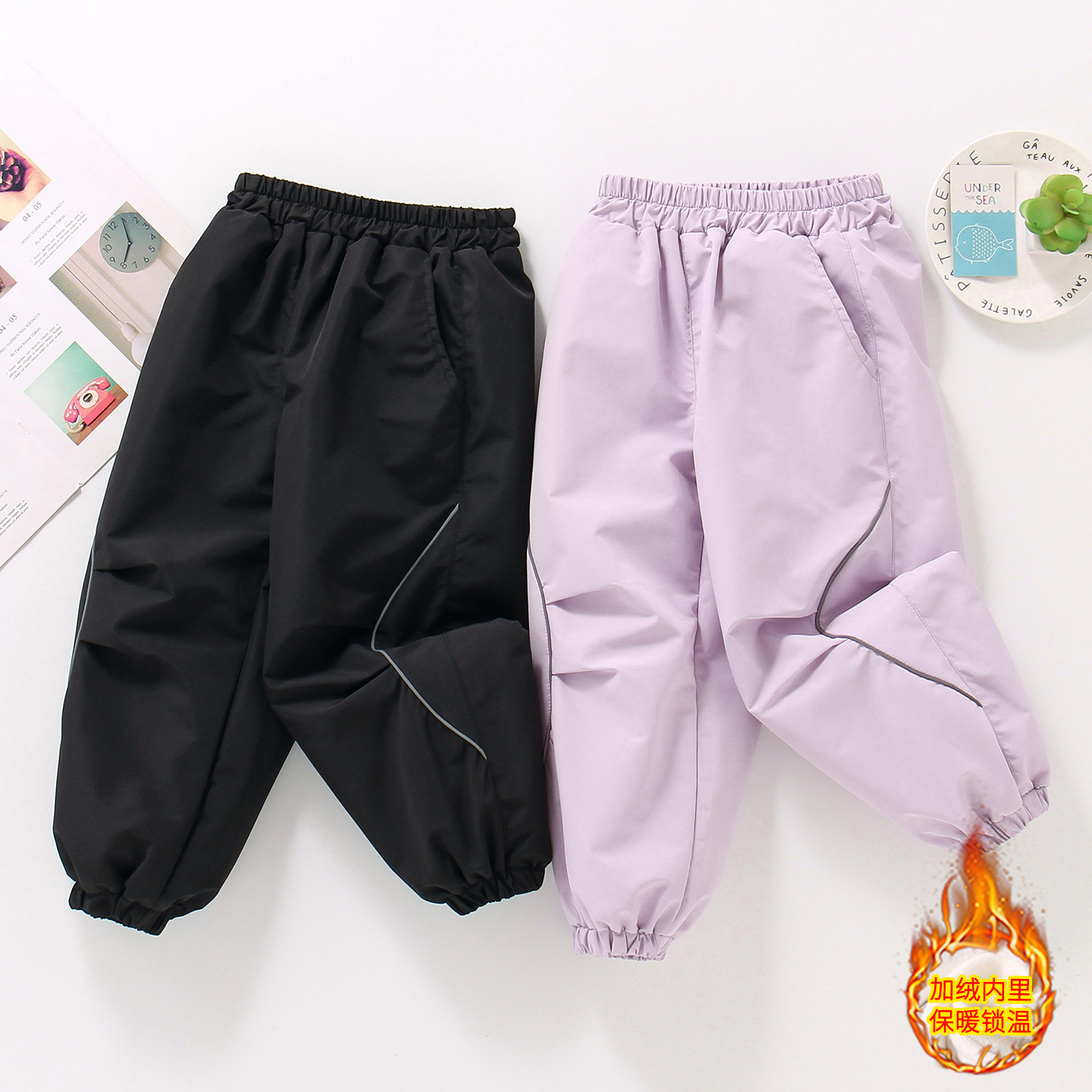 Girls' trousers, 2026 new style for autumn and winter, windproof and fleece-lined, suitable for medium and large children, casual sports paratrooper pants.