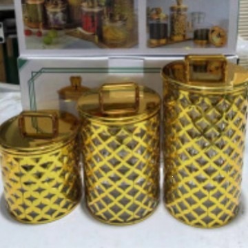 Nuevo conjunto de latas de azúcar transparente estampado de oro de tres piezas, recipiente de almacenamiento de plástico, caja de almacenamiento, embalaje general de bocadillos, otros image 3