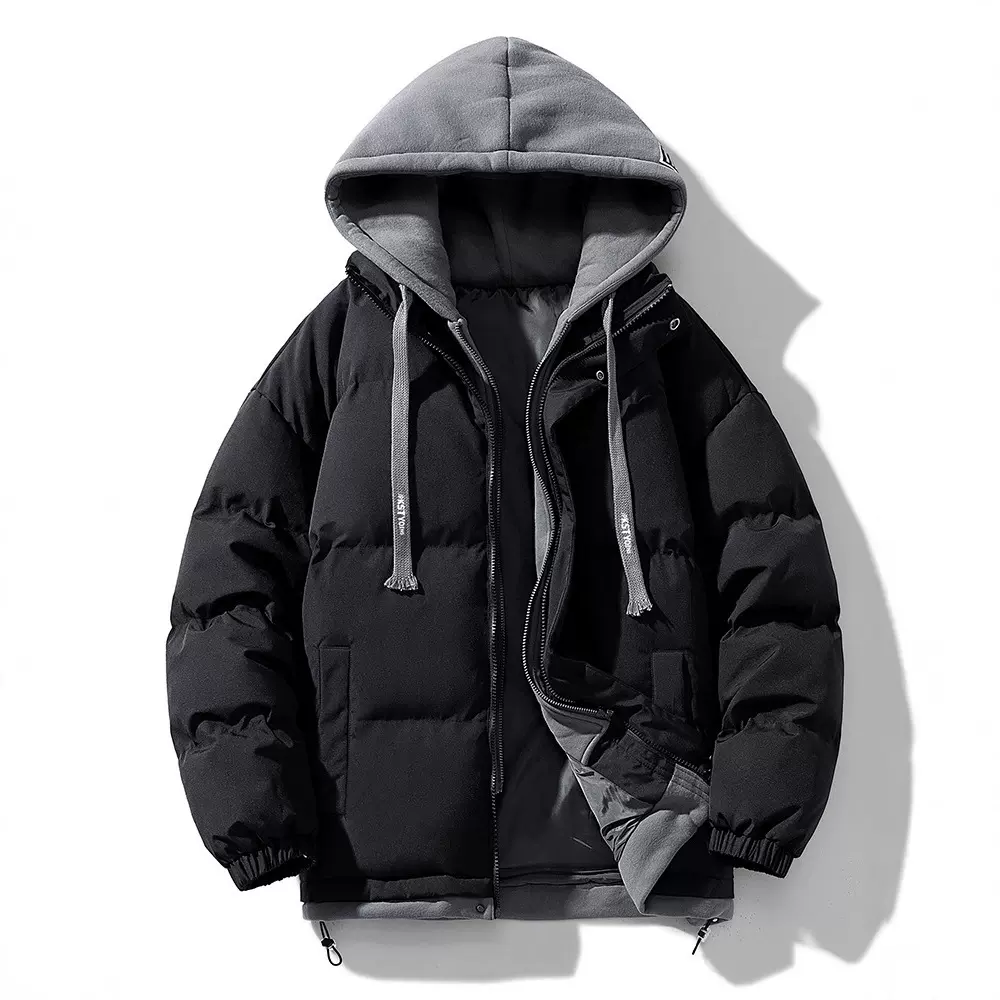 简恒假两件棉服男冬季宽松休闲加厚保暖棉衣外套日系潮流连帽棉袄