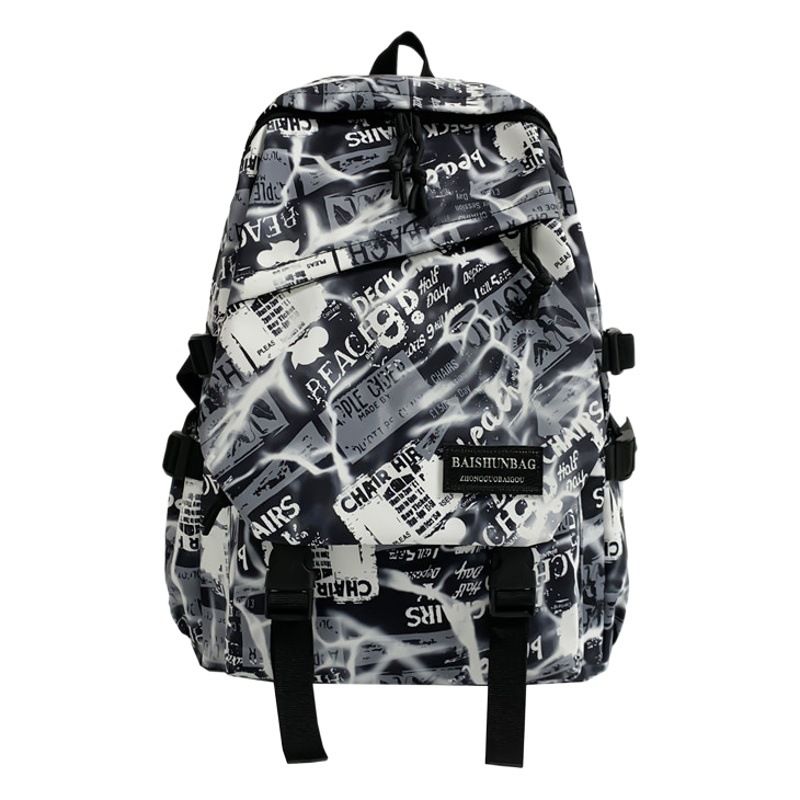 Schoolbag male college student large capacity high school junior high school student fashion brand personality graffiti backpack female ins