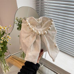 2026 New Women's Bags Niche Bags Trendy Versatile Cute Bow Pearl Handheld Crossbody Bag Women's Bags Casual New