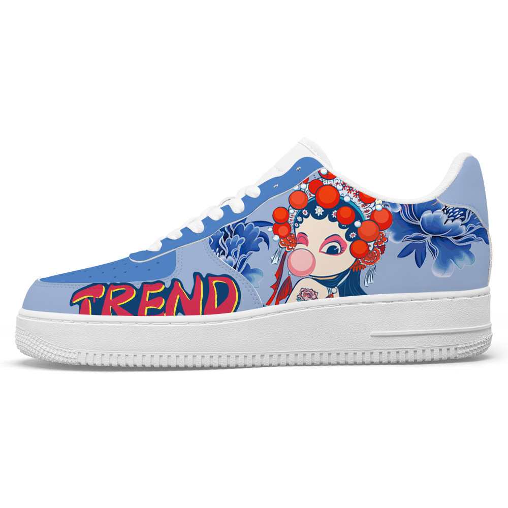 Customize a pair of men's cross-border sneakers, trendy casual chunky white shoes, starting with a pair of Air Force 1 in a national trend style.