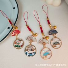 国风锦鲤仙鹤镂空钥匙扣合金滴油古风吊坠包包挂件日系风挂饰礼物