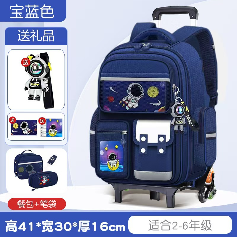 Blue suitcase on wheels, pencil case