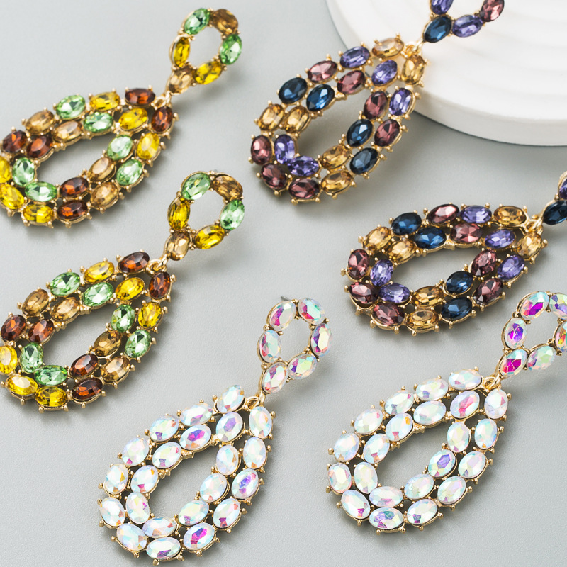 19g Weight Artificial Gemstones Inlay Material Earrings Classification Fashion Geometric Diamond Alloy Artificial Gemstones Earrings
