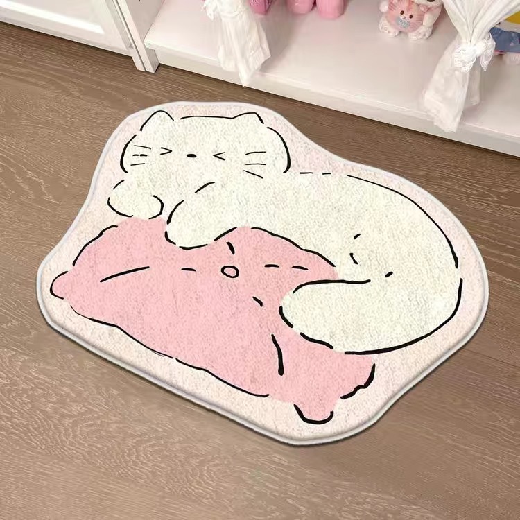 흰색 분홍색 고양이 베개