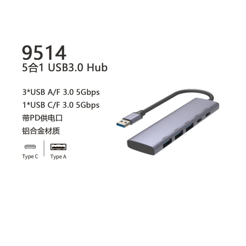 Factory new recommend USB3.0 five-in-one docking station Type-C out-of-band power supply cross-border Good Goods