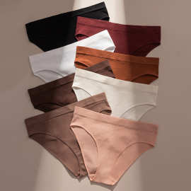 欧美跨境新款螺纹透气纯棉裆女士内裤低腰大码性感包臀运动三角裤