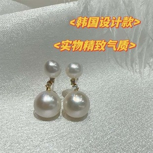 Spring Festival's Popular French Retro Double-Bead Earrings with Strong Light Freshwater Pearls, Elegant and Fashionable Pearl Earrings