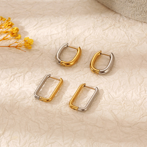 Gold-plated stainless steel rectangular earrings with a trendy, versatile, and minimalist style, featuring titanium steel geometric shapes for women.