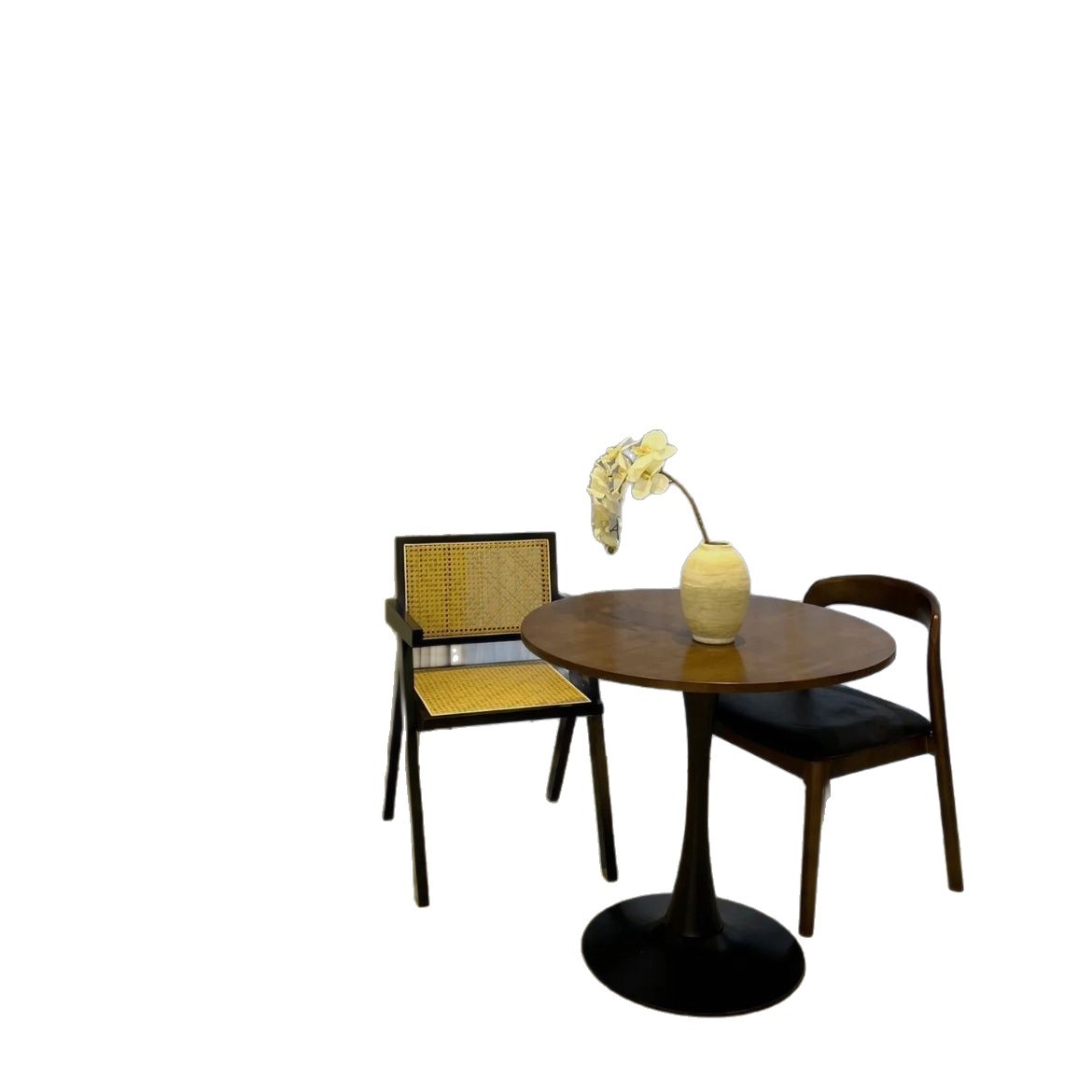 [en stock] retro nórdico tulipan nuez redonda mesa de comedor de madera sólida pequeña casa balcón de café