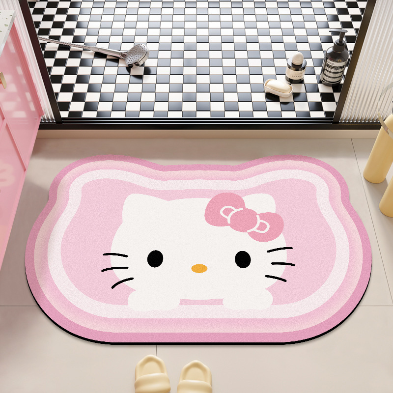 HelloKitty卡通硅藻泥地垫浴室吸水防滑脚垫卫生间耐脏易打理地垫|undefined