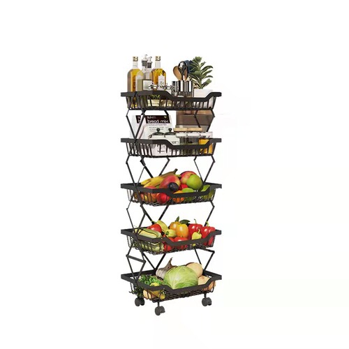 Kitchen rack floor-standing folding vegetable rack multi-layer sandwich vegetable and fruit basket household kitchen supplies storage rack