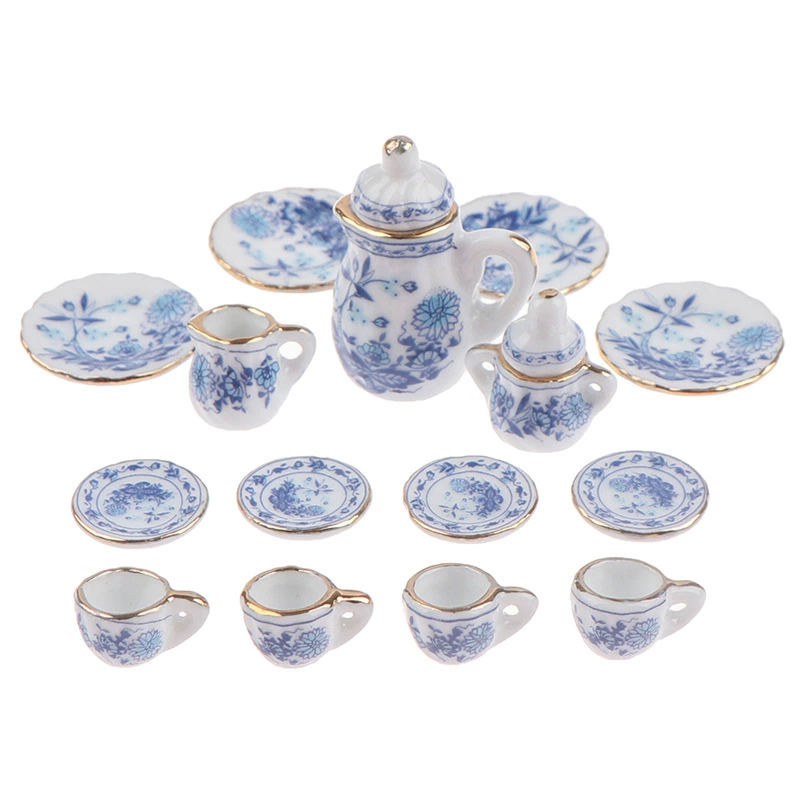 Realistic small doll house, tea set, scale 1:12