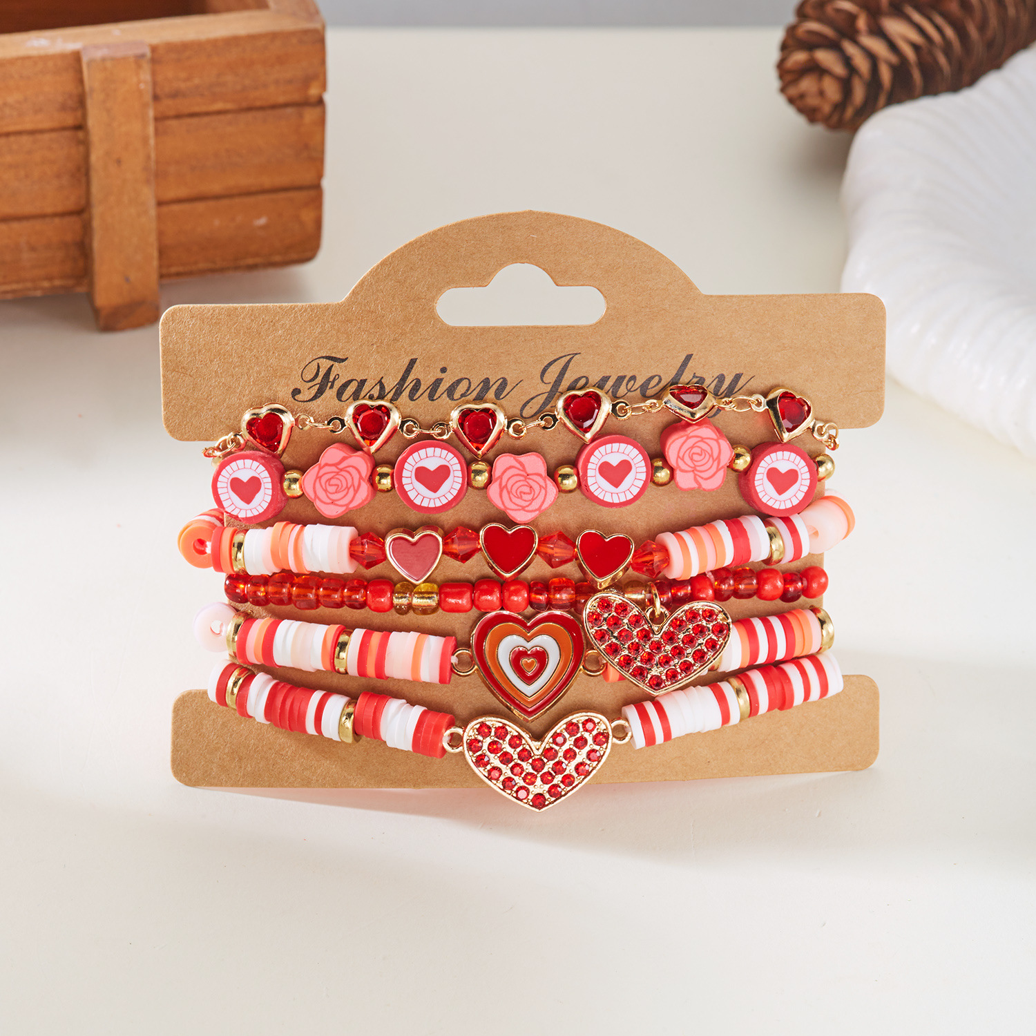 Heart Beaded Bangle Set For Girls European Style Fashion Jewelry_voghion.com