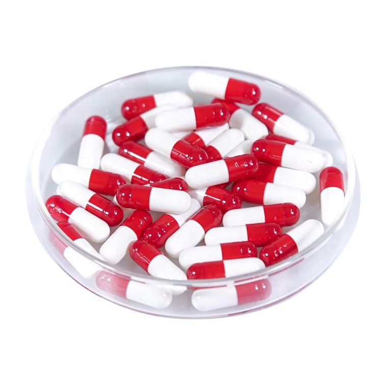 Venta directa de fábrica de cápsulas huecas de gelatina n.° 0, cápsulas solubles gástricas azules y blancas, cápsulas farmacéuticas al por mayor.