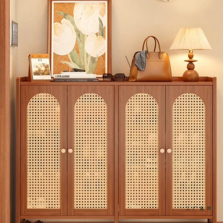 Rattan Shoe Cabinet for Home Entrance, Large Capacity Storage Cabinet, Integrated Wall-Mounted Shoe Rack Outside the Door