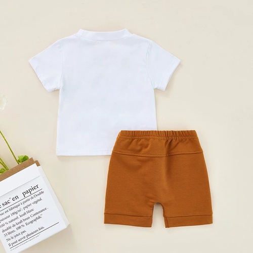 Children's Summer Boys Letter Short-Sleeve T-Shirts and Solid Color Shorts Set of Two