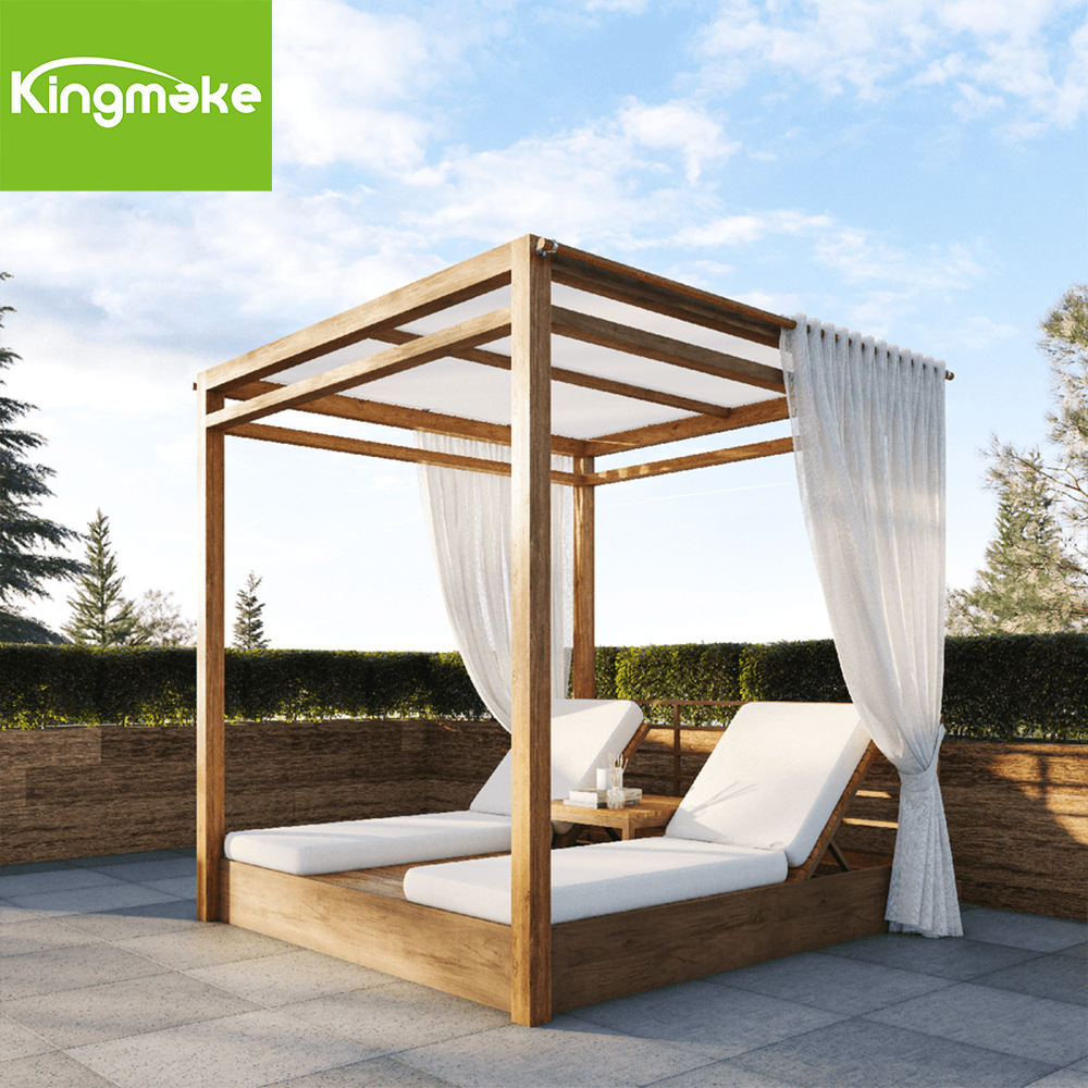 Al Aire Libre pabellón Villa Hotel teca de cuatro columnas pabellón columpio playa cama doble Estilo nórdico