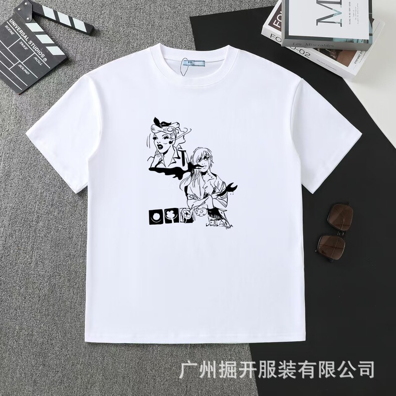クロスボーダー 2025 夏のトレンドブランド P ファミリー新レタープリントラウンドネック Tシャツカジュアルファッショントレンド半袖男性と女性|undefined