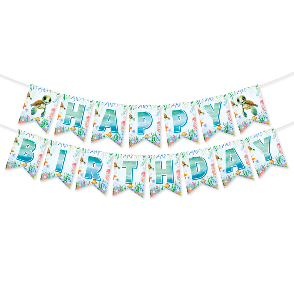 Transfronterizos nuevos tortugas tema de fiesta de cumpleaños conjunto de decoración de bandera espiral diseño de decoración de fiesta de cumpleaños