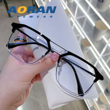 商務方形眼鏡框 防藍光輻射平光眼鏡 復古雙梁黑色大框近視眼鏡男