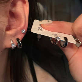 黑色锆石滴釉六件套耳钉女2023年新款冷淡风耳环高级感精致耳饰潮