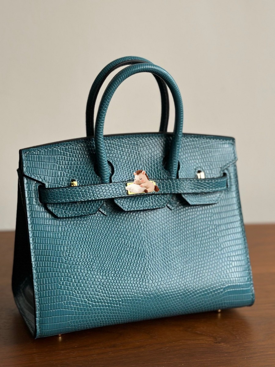 Hermès Üslubunda Kərtənkələ Naxışlı Qadın Əl Çantası, Polad Aksesuar