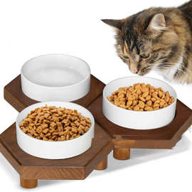 跨境木质猫碗架可调节斜口宠物粮食盆立式猫咪喂食器宠物饮水架