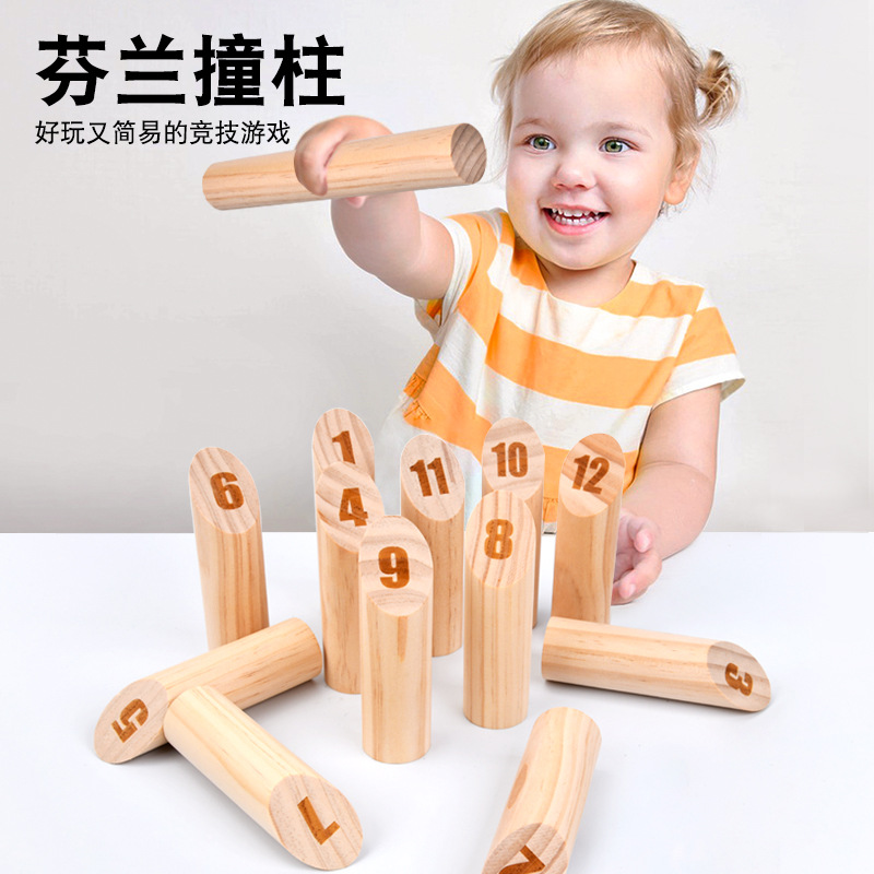 Juguete transfronterizo de madera Finlandia colisión columna lanzando divertido juego césped al aire libre niños grupo de adultos interacción de construcción