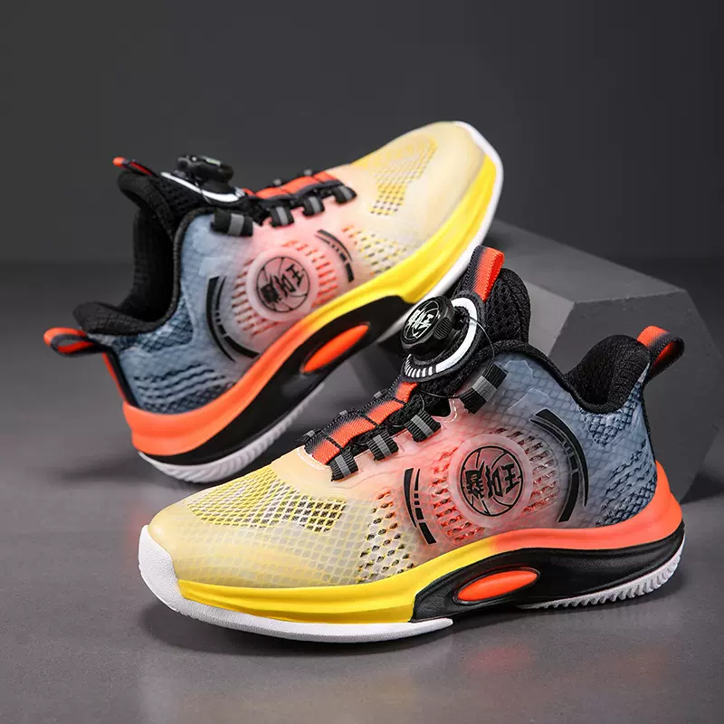 批发旋转纽扣男鞋2024夏季新款男童运动鞋中大童夜光单网篮球潮鞋