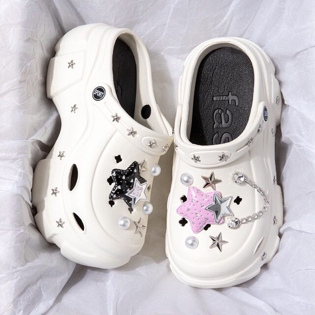 Women's Platform Cave Shoes Outfit Summer DIY Sweet Cool Style Y2K Five-pointed Star Cyber Celebrity Height-increasing Baotou Sandals and Slippers for Women