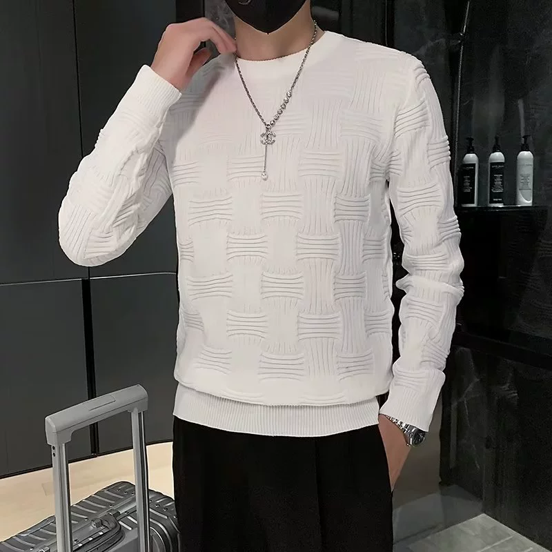 Мужской эластичный цветной вязаный демисезонный базовый свитер, slim fit