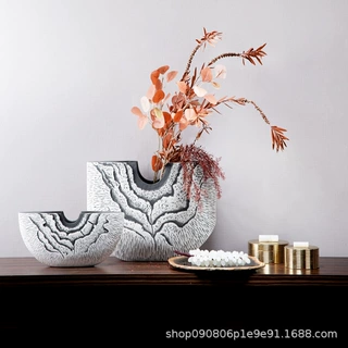 简约现代U型花瓶摆件样板房客厅餐桌软装家居树脂工艺轻奢装饰品