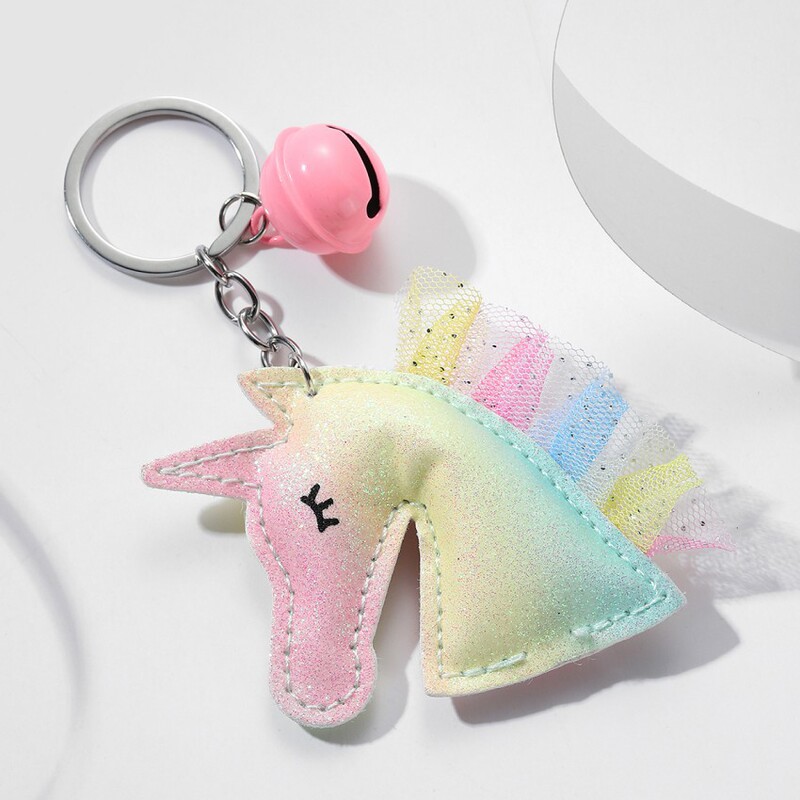 Creative Unicorn Keychain PU Leather Bag Small Pendant Distinctive Leather Bell Car Keychain Pendant