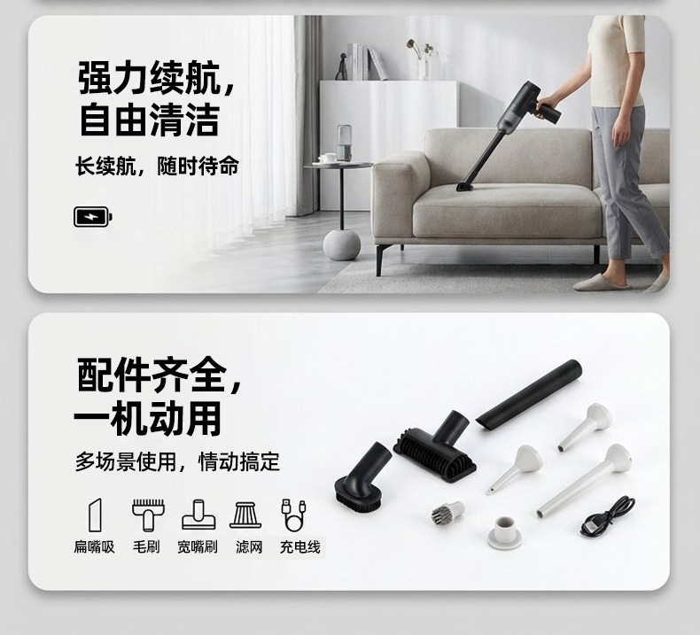 Car Vacuum Cleaner with High Suction Power, Handheld, Small, Powerful, Wireless Charging, Gun-Type Vacuum Cleaner for Home and Car Use