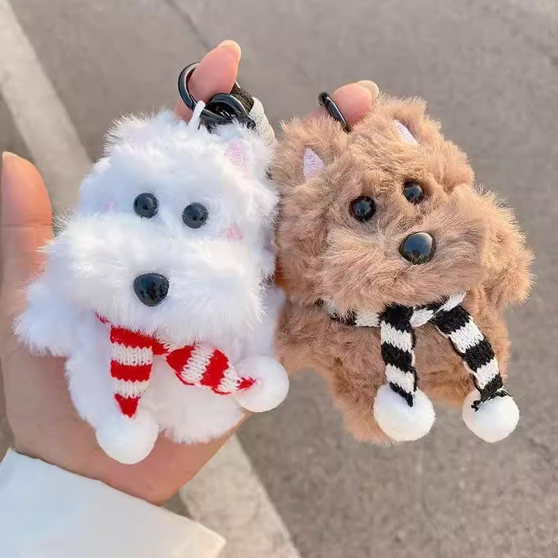 Nuevo lindo West Highland puppy peluche muñeca llavero super lindo pareja muñeca colgante bolsa colgante
