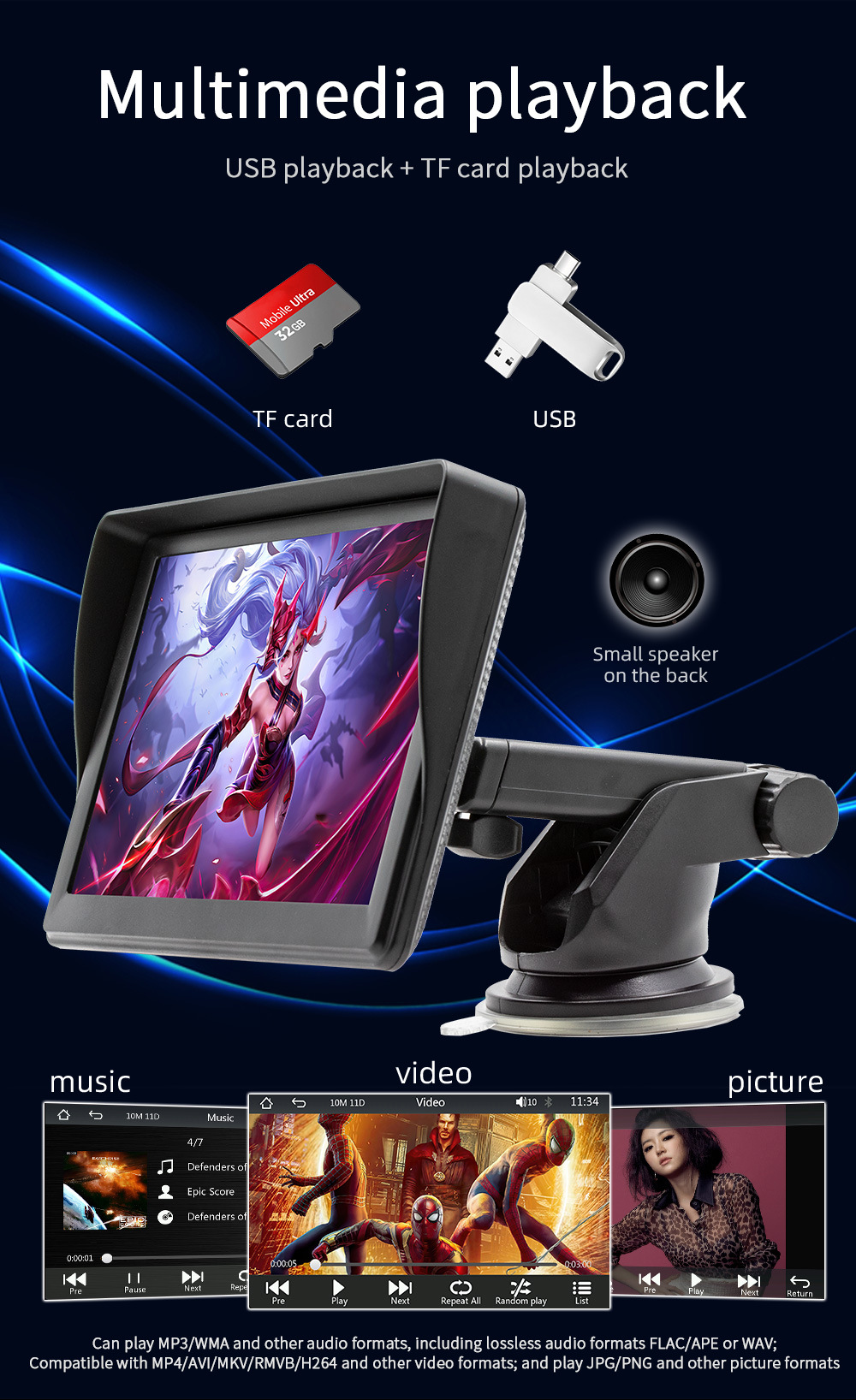 Cross-Border 7inch Wireless Carplay Portable Screen Car Display Bluetooth Multimedia Radio Car Navigation System