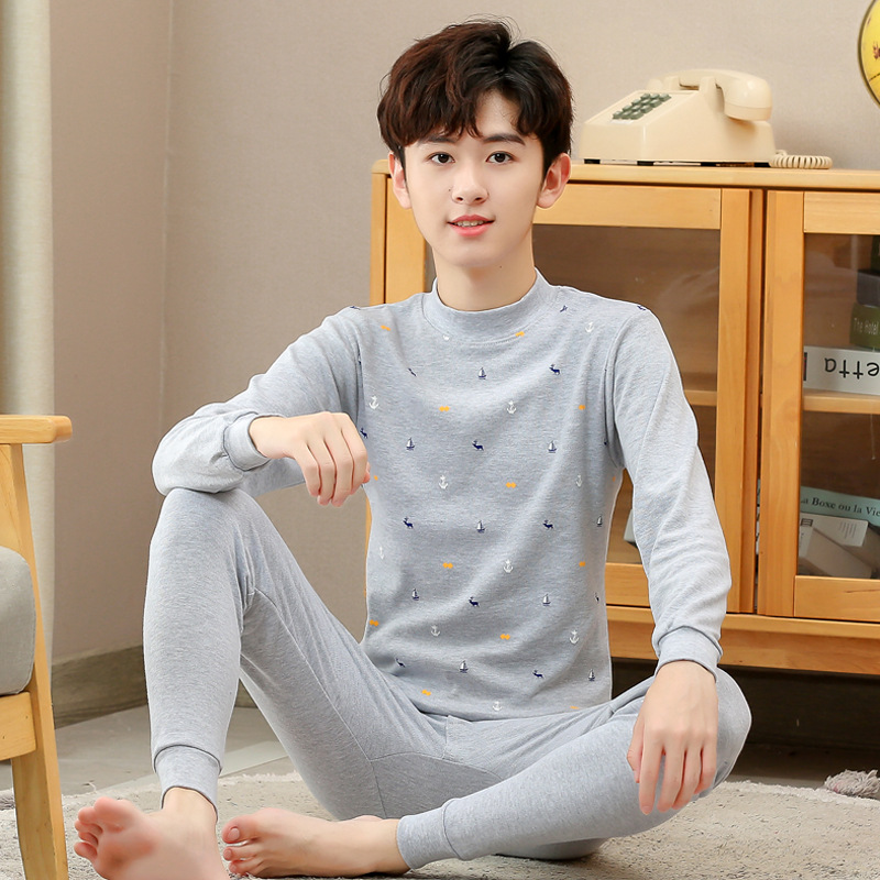 青少年初中生内衣男童秋衣秋裤套装儿童中大童薄款男孩棉毛衫套装