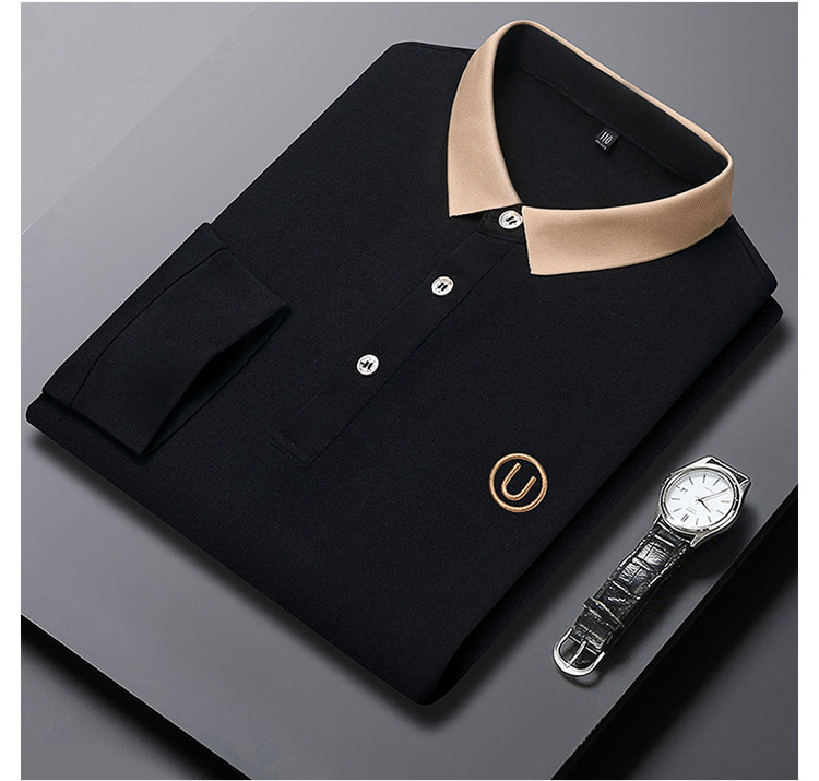 Polo de manga comprida para homem em algodão casual_voghion.com