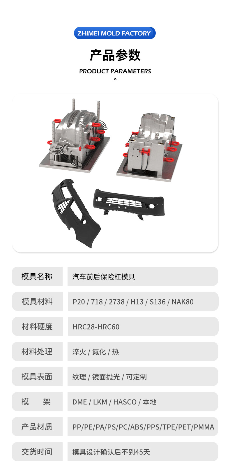 Mold Manufacturer Automotive Black Bumper Car Parts Abs Front and Rear Bumper Plastic Injection Mold