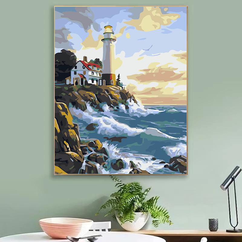 Fábrica al por mayor pintura al óleo digital DIY noche tranvía paisaje cura descompresión pintura al óleo pintura decorativa entrega de una sola pieza