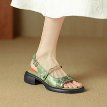 新中式露趾凉鞋女圆头夏季新款厚底国风珍珠小个子休闲方跟女鞋