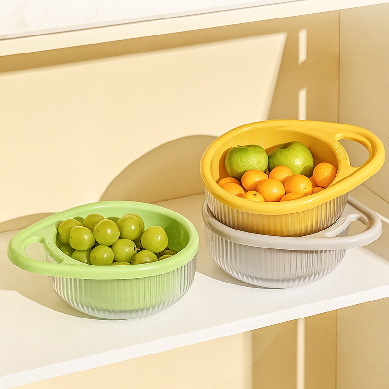 Cesta de drenaje de doble capa pequeña cuenca de drenaje de cocina lavabo azul lavabo lavabo tamiz de frutas y verduras lavaba cesta de arroz