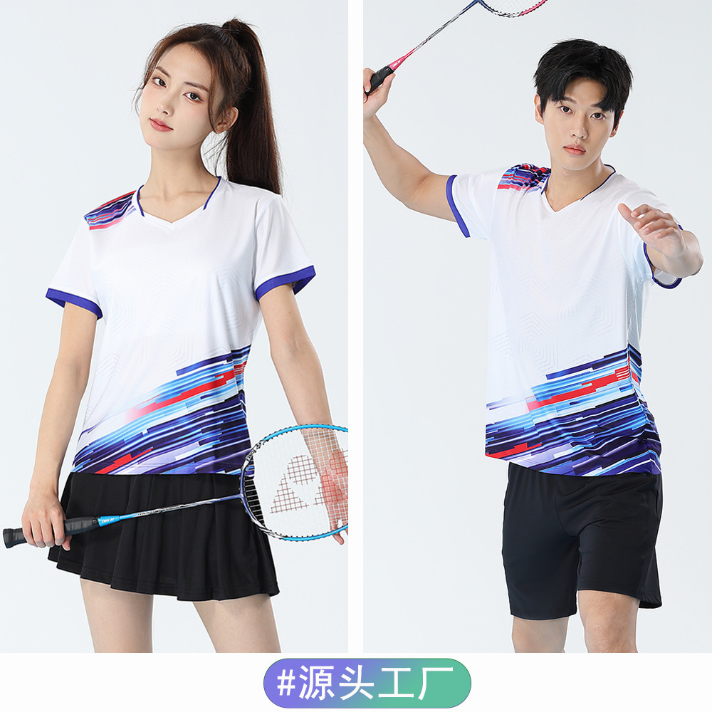 [Eddie Factory Store] Quick-drying Short-sleeved Badminton Suit suit Women's Table Tennis Training Competition Suit Men's Tennis Suit